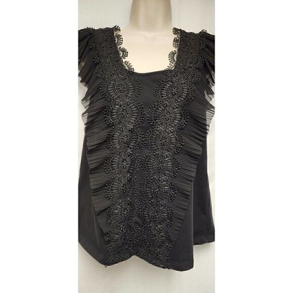 Marc New York Squre Neck Lace Ruffle Blouse Color Black Size M - Picture 5 of 8
